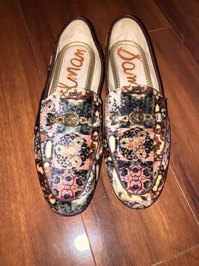 Sam Edelman Loraine Prime Ivory Multi Velvet Chain Detail Vamp Loafers Shoes